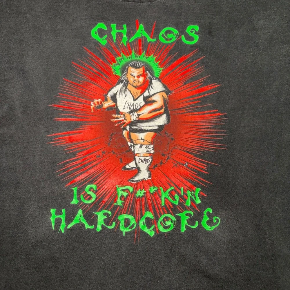 Vintage Chaos‎ Hardcore Wrestling Graphic T-Shirt Black Mens XL Double Sided